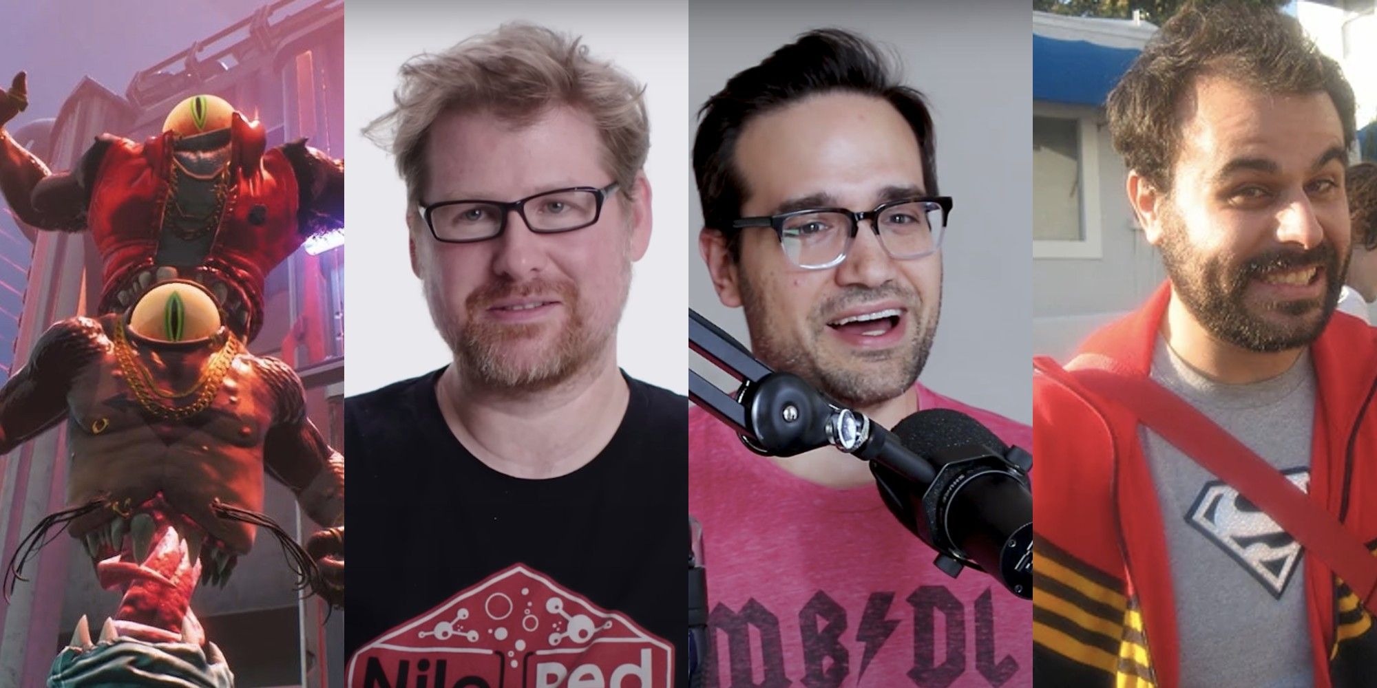 Os irmãos Skrendel de High On Life e os atores Justin Roiland, Ryan Ridley e Abed Gheith.