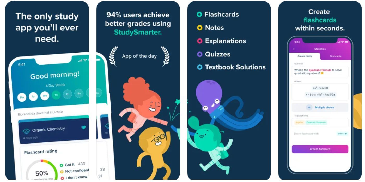 Slides from app store page of StudySmarter app