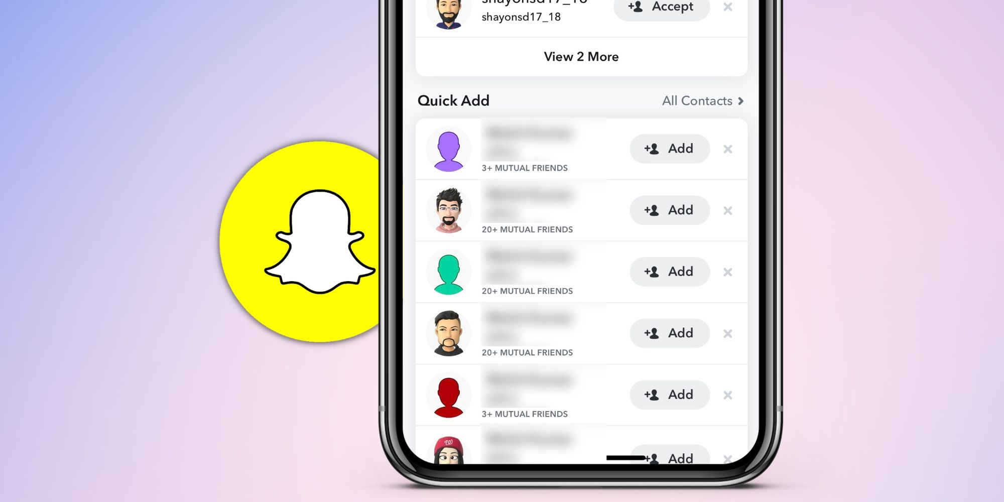 The Snapchat Quick Add screen showing mutual friends