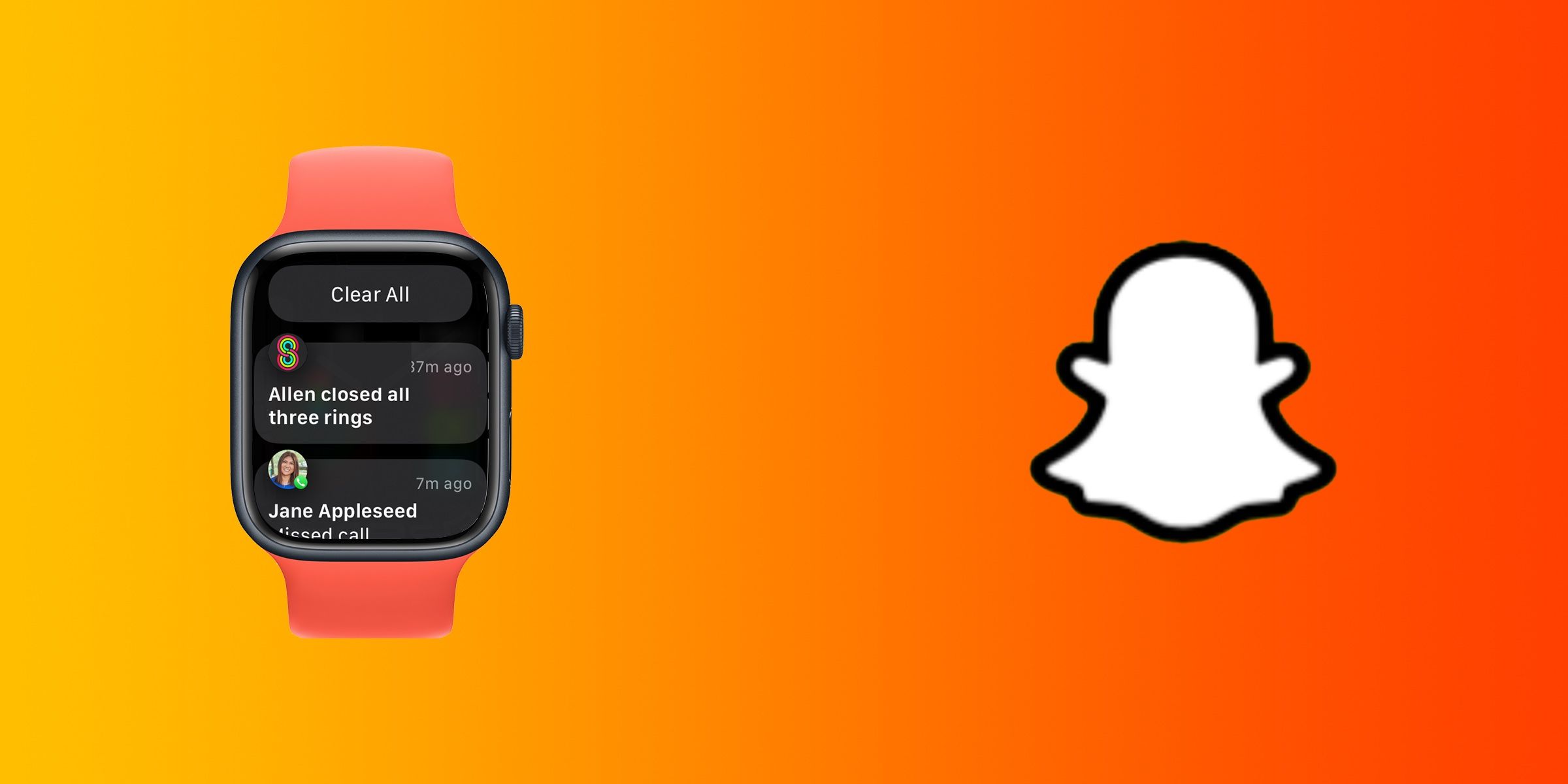An Apple Watch's Notification Center beside the Snapchat logo.