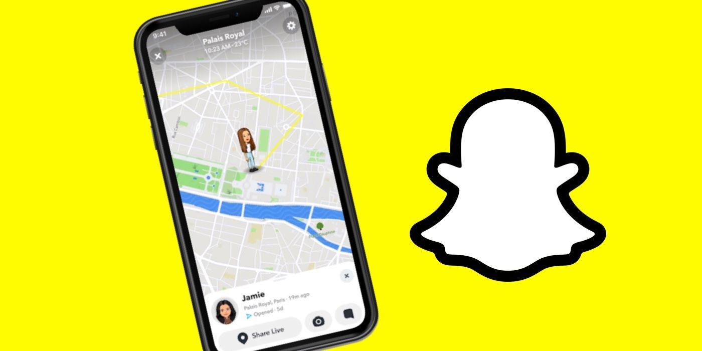 O recurso Ghost Trails do Snapchat ao lado de um logotipo do Snapchat