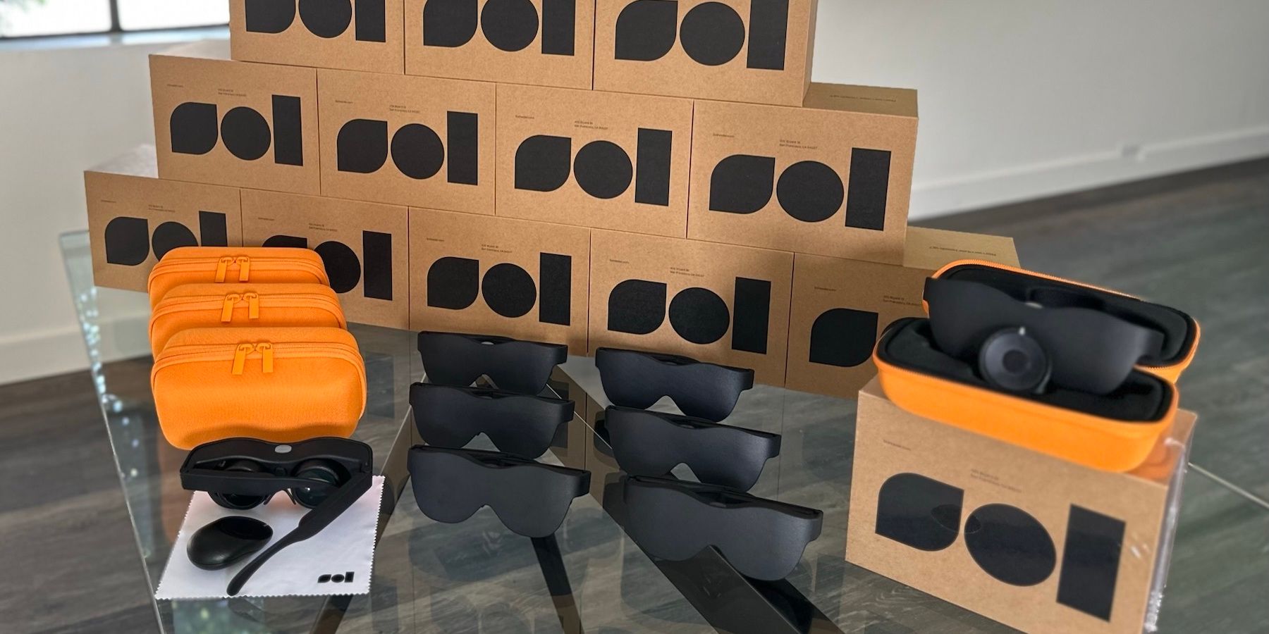 Sol Reader head mounted displays with stacked retail boxes