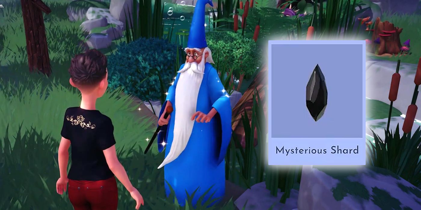 Speaking to Merlin about the Mysterious Shard in the Crystal Mystery Quest of Dreamlight Valley