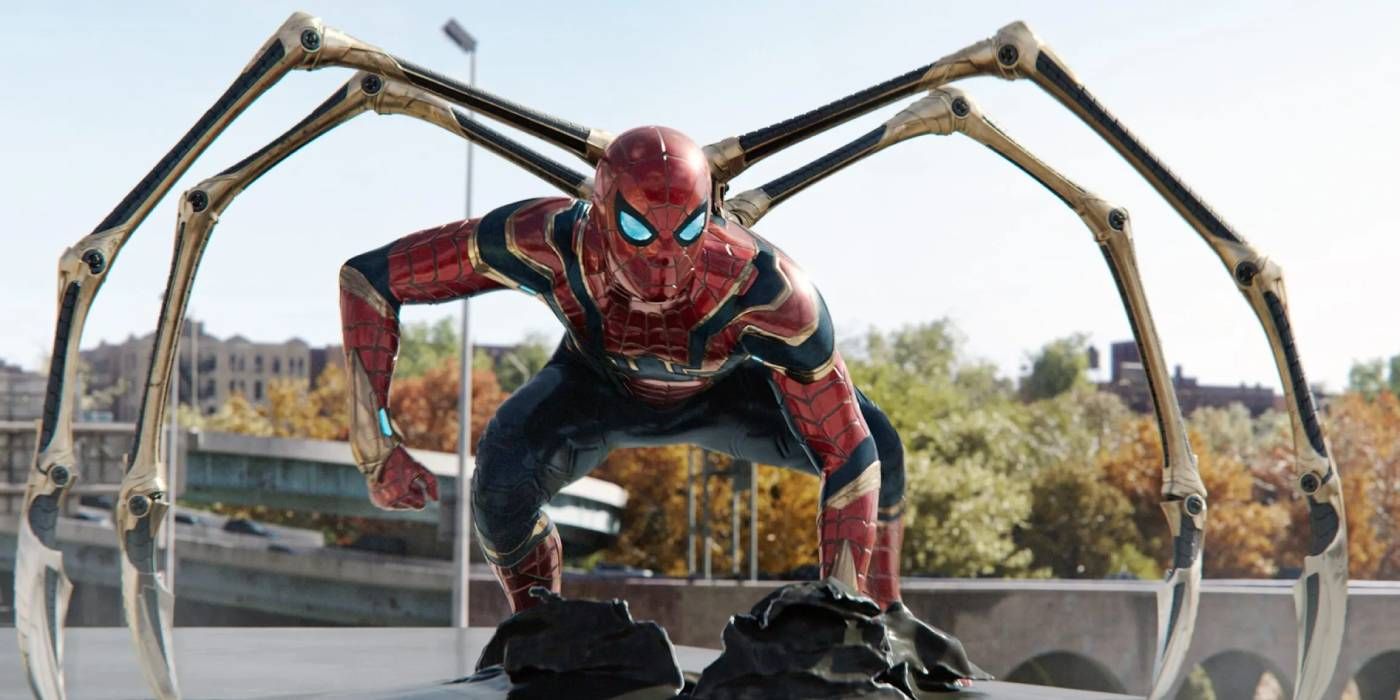 Tom Holland's Spider-Man waring his Iron Spider suit in Spider-Man: No Way Home