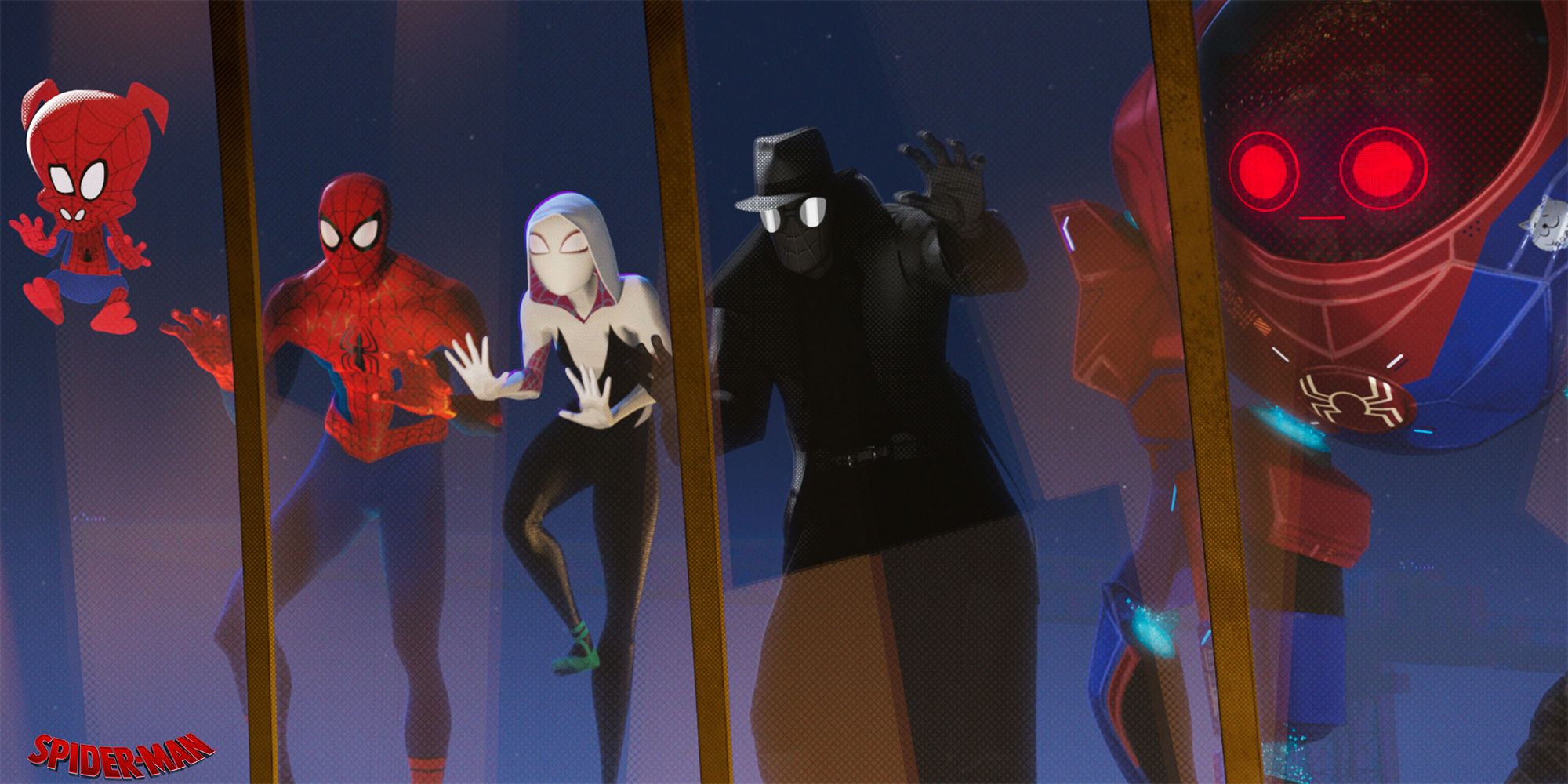 spider-man noir and spider-pig in into the spiderverse
