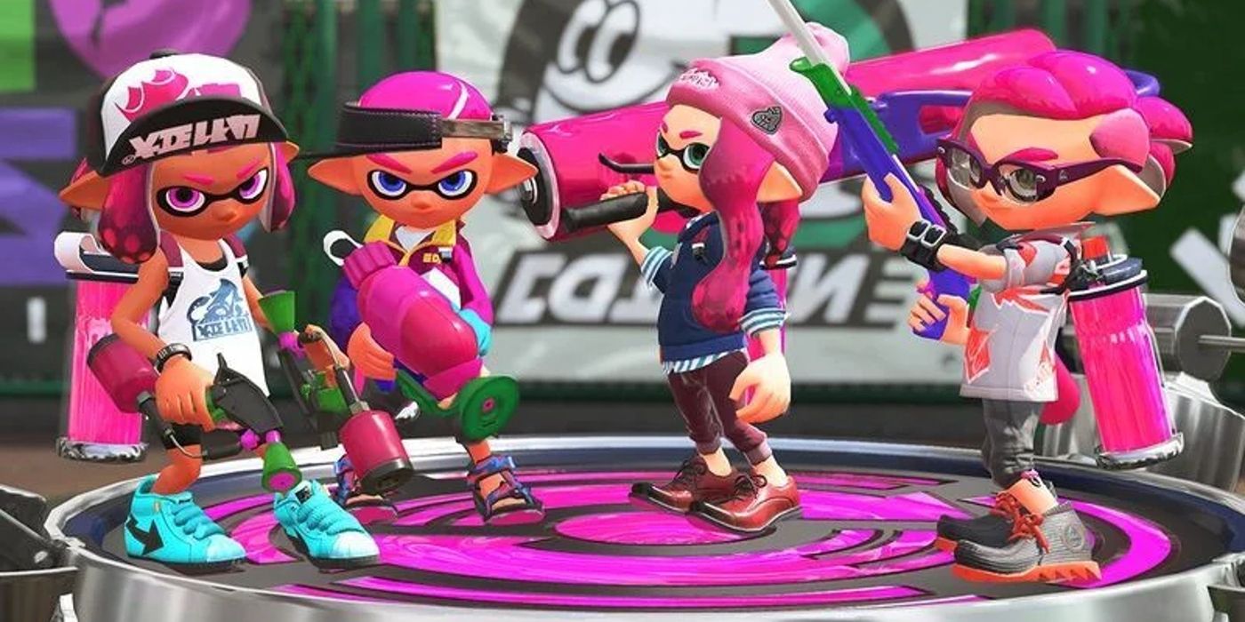 Inklings stand together in Splatoon 2