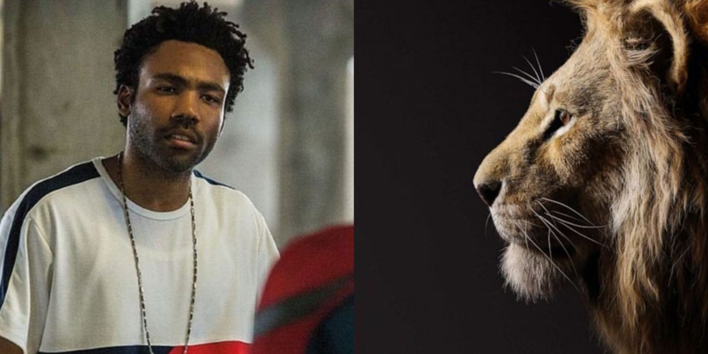 Split image of Donald GLover in Spider-Man Homecoming and Simba in The Lion King