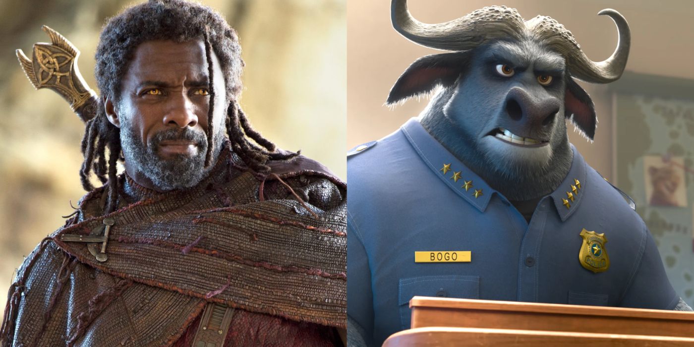Split image of Hiemdall in Thor and Chief Bogo in Zootopia