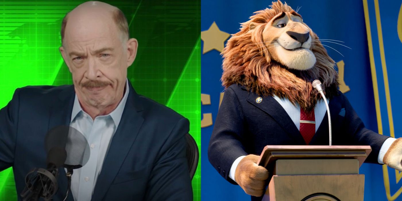 Split image of J Jonah Jameson in Spider-Man Far From Home and Major Lionheart in Zootopia