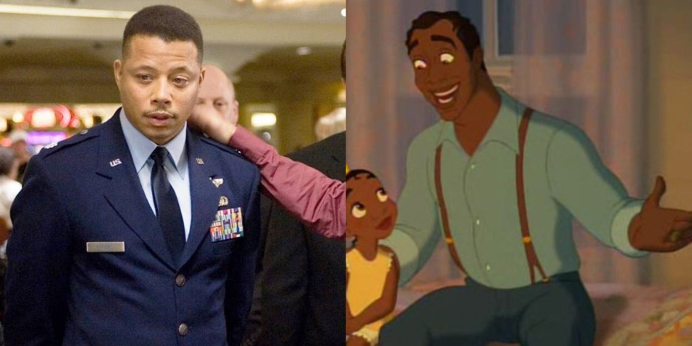 Split image of Rhodie in Iron Man and James in Princess and the Frog