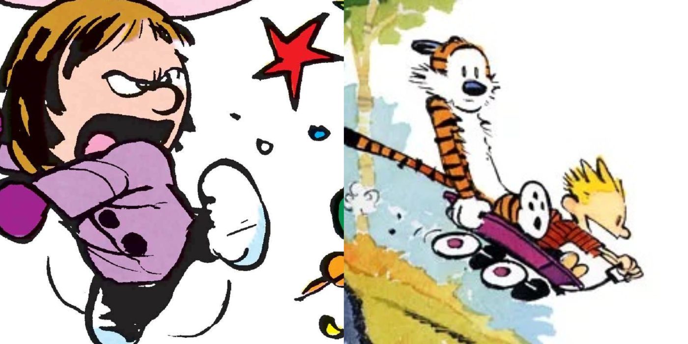 Split image of Susie and Calvin and Hobbes