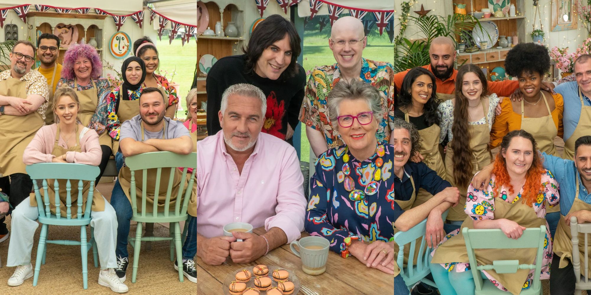 Split image of the Great British Bake Off feature