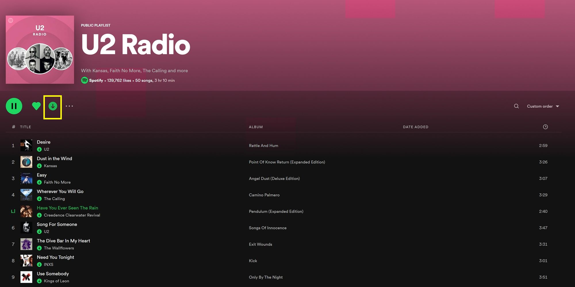 Spotify Downloaded Playlist for U2 Radio