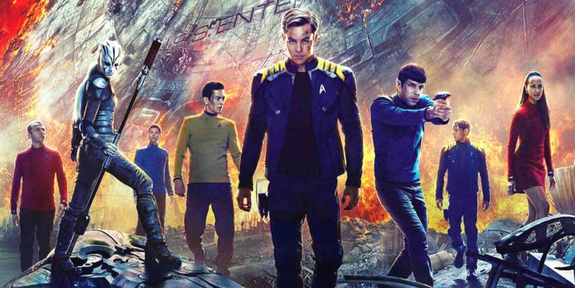 star trek beyond characters with the crashed uss enterprise
