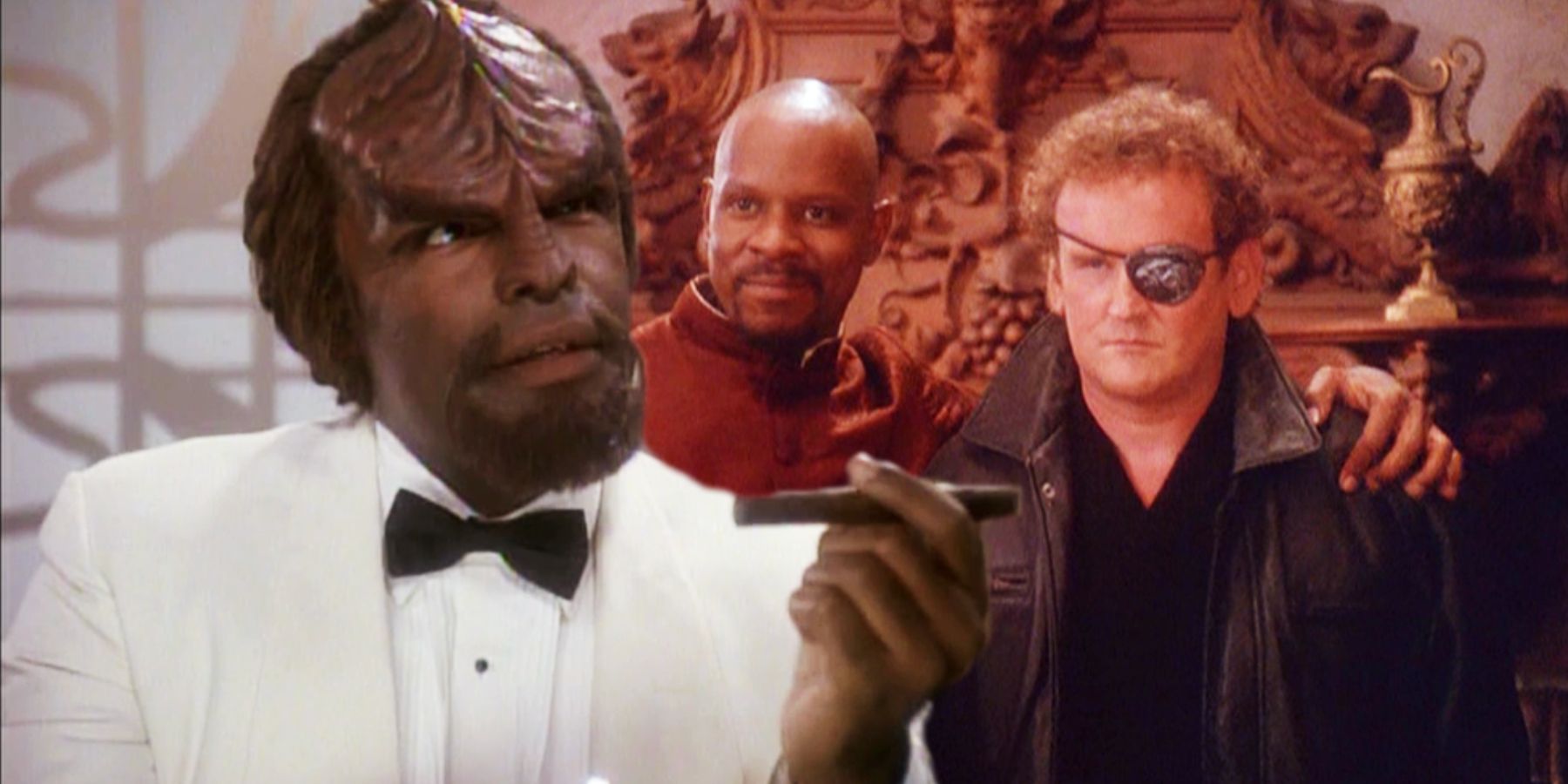 Michael Dorn, Avery Brooks e Colm Meaney em Star Trek DS9: Our Man Basir