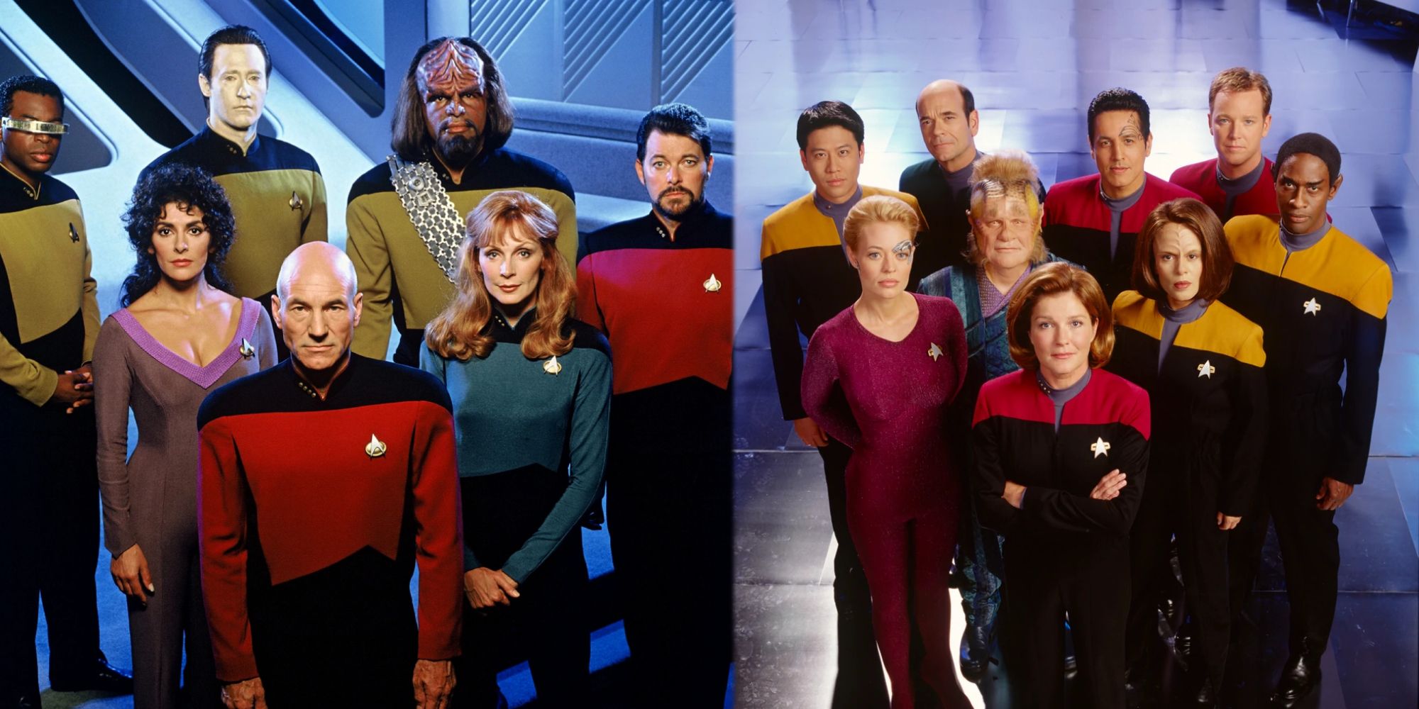 The cast of Star Trek TNG and the cast of Star Trek Voyager