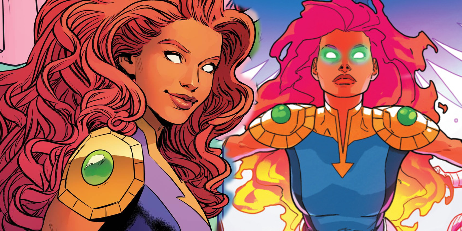 Starfire from Two Angles with Large Curly Hair