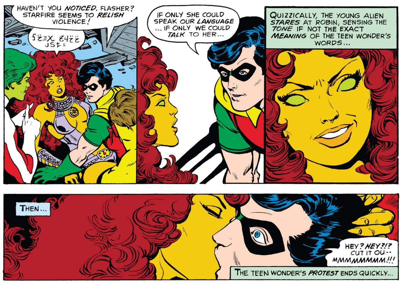 Starfire Kisses Robin Dick Grayson