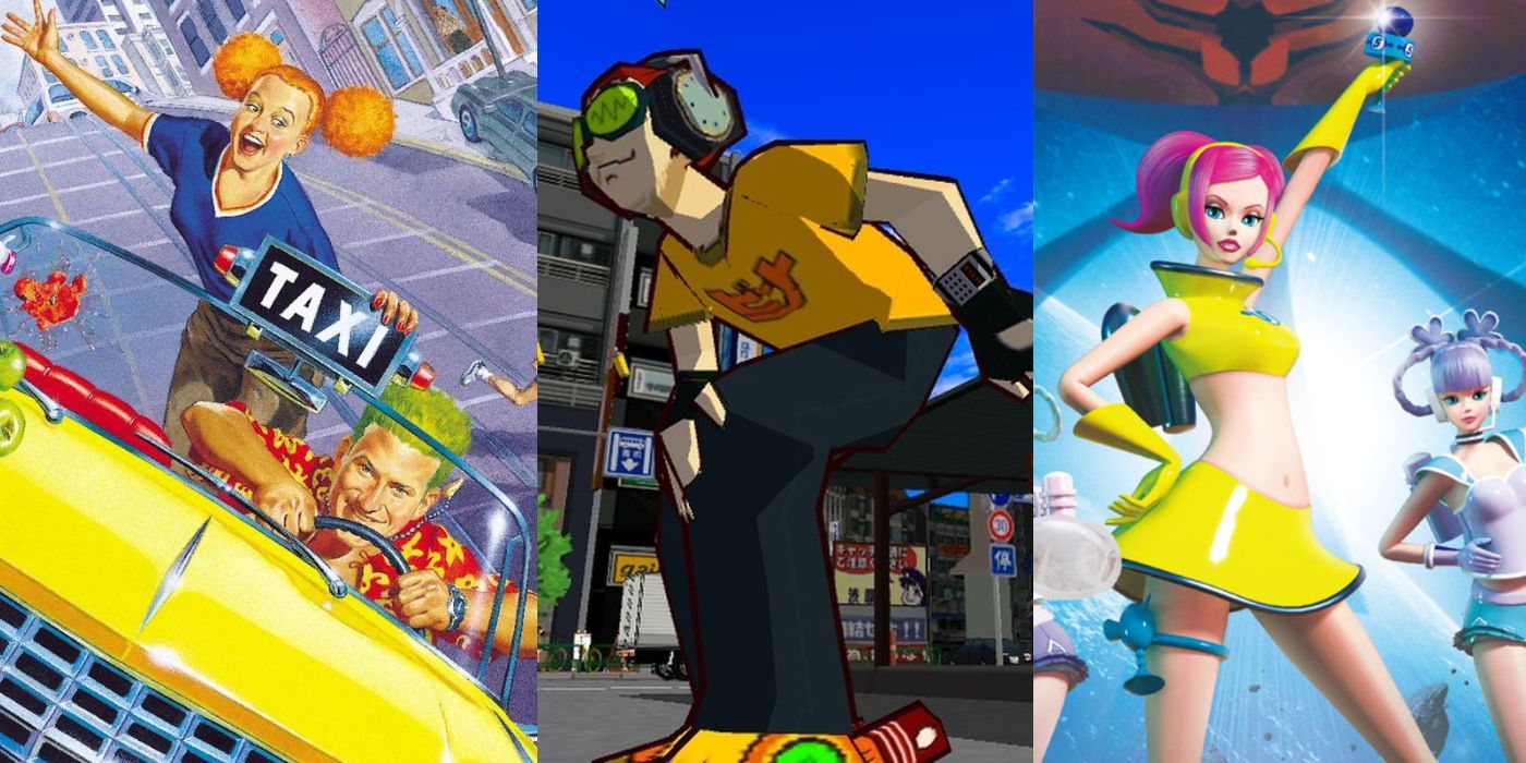 Imagens de jogos populares do Dreamcast, Crazy Taxi, Jet Set Radio e Space Channel 5, ficam lado a lado