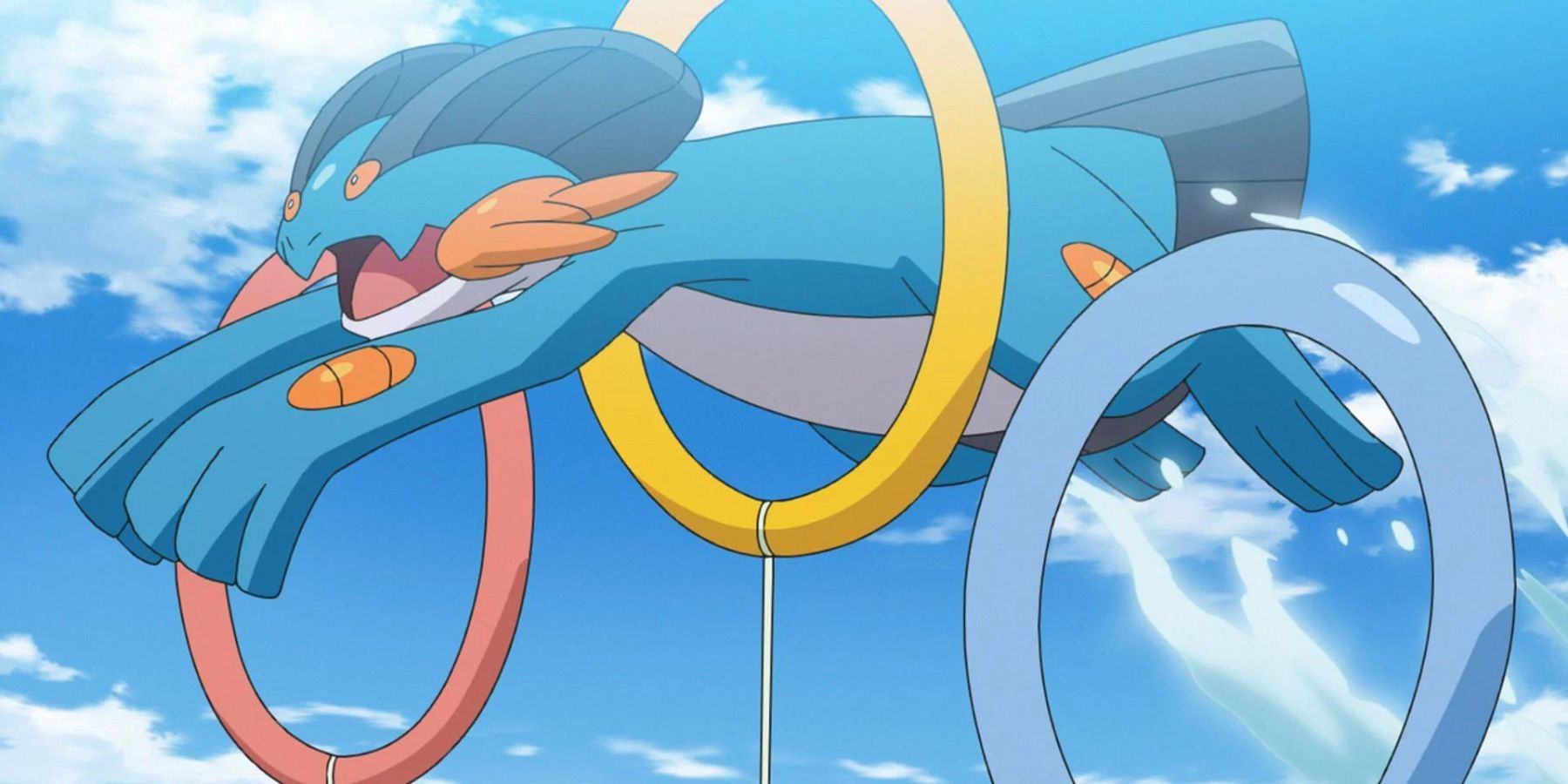 Swampert jumping through hoops in the Pokémon anime.