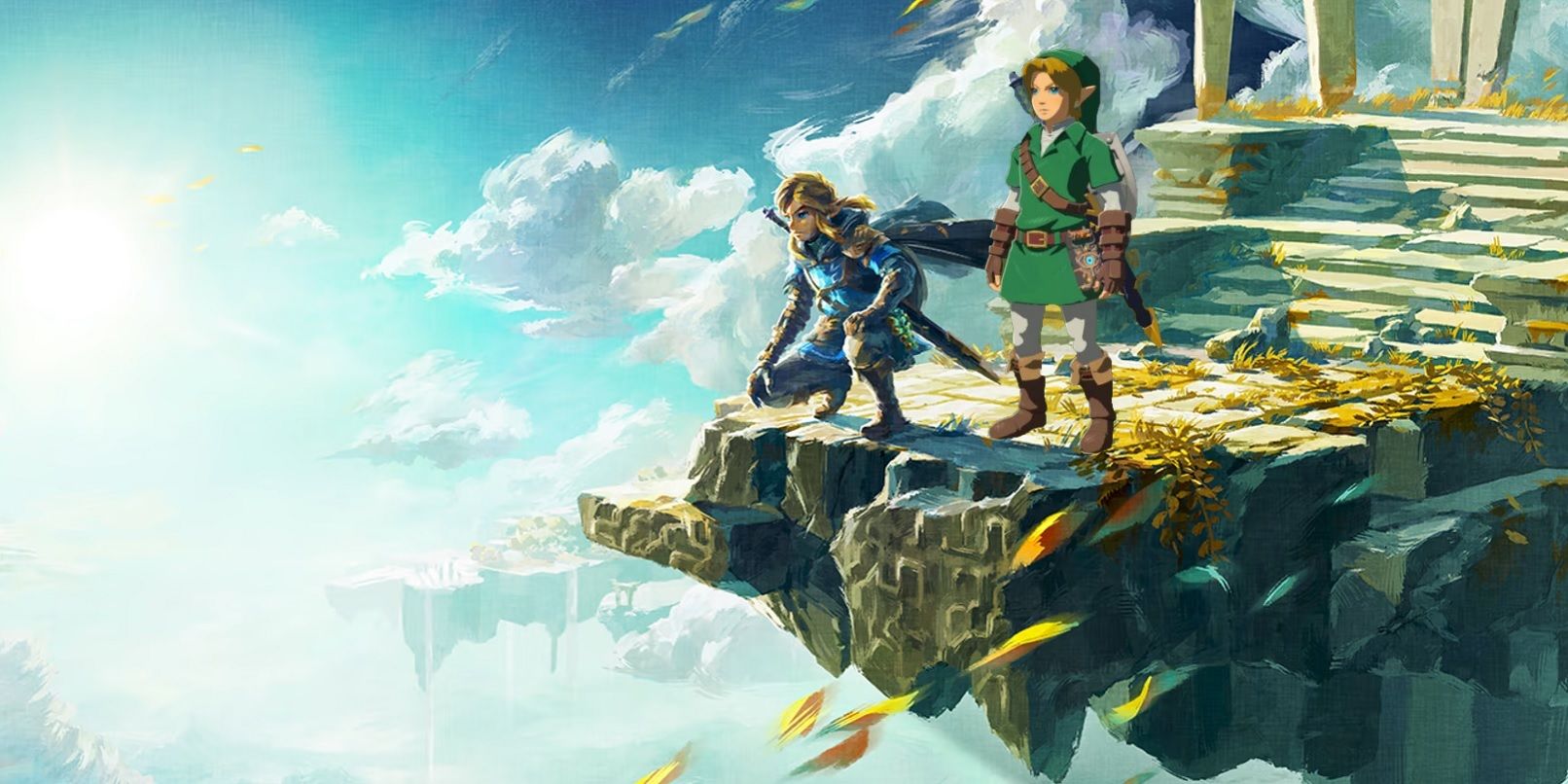 Zelda: Tears of the Kingdom sky art with Ocarina of Time Amiibo Link