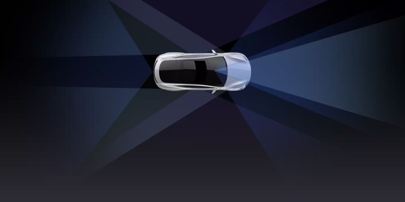 An illustration of a Tesla EV with Autopilot