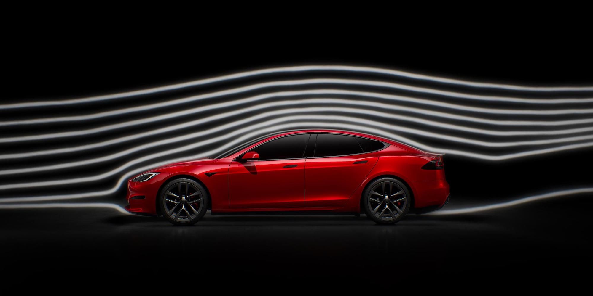 A Tesla Model S in red
