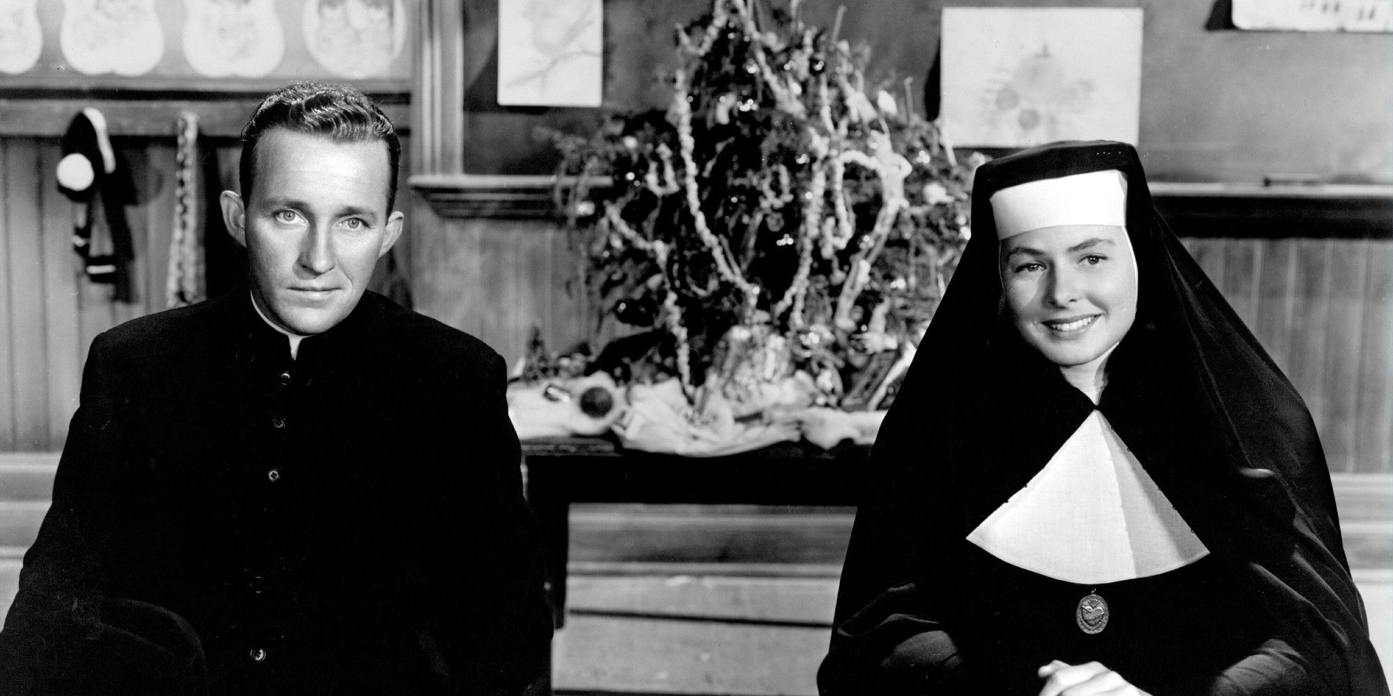 Father O'Malley in front of a Christmas Tree in The Bells of St Marys The Bells of St. Mary (1945) Ingrid Bergman as Sister Mary Benedict