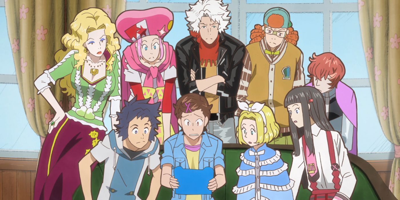 The central cast of ClassicaLoid gathered around a device