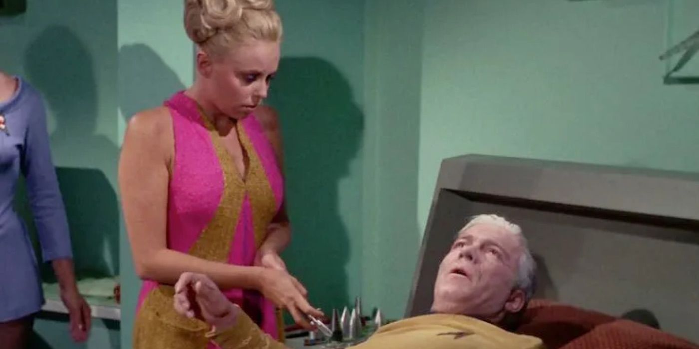 Doctor Wallace tends to Kirk in Star Trek
