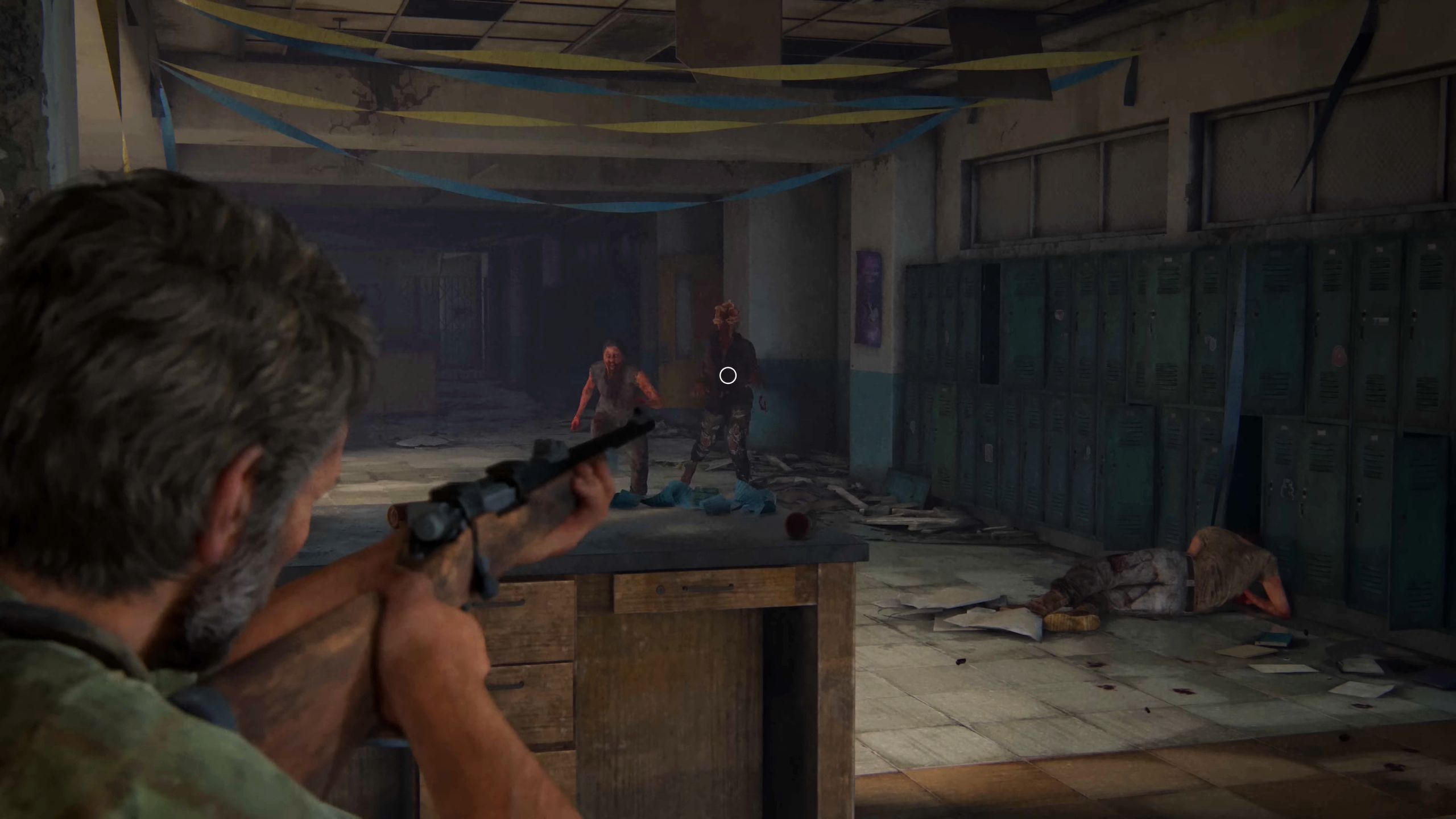 The Last Of Us Part I Joel aims shotgun at Clicker