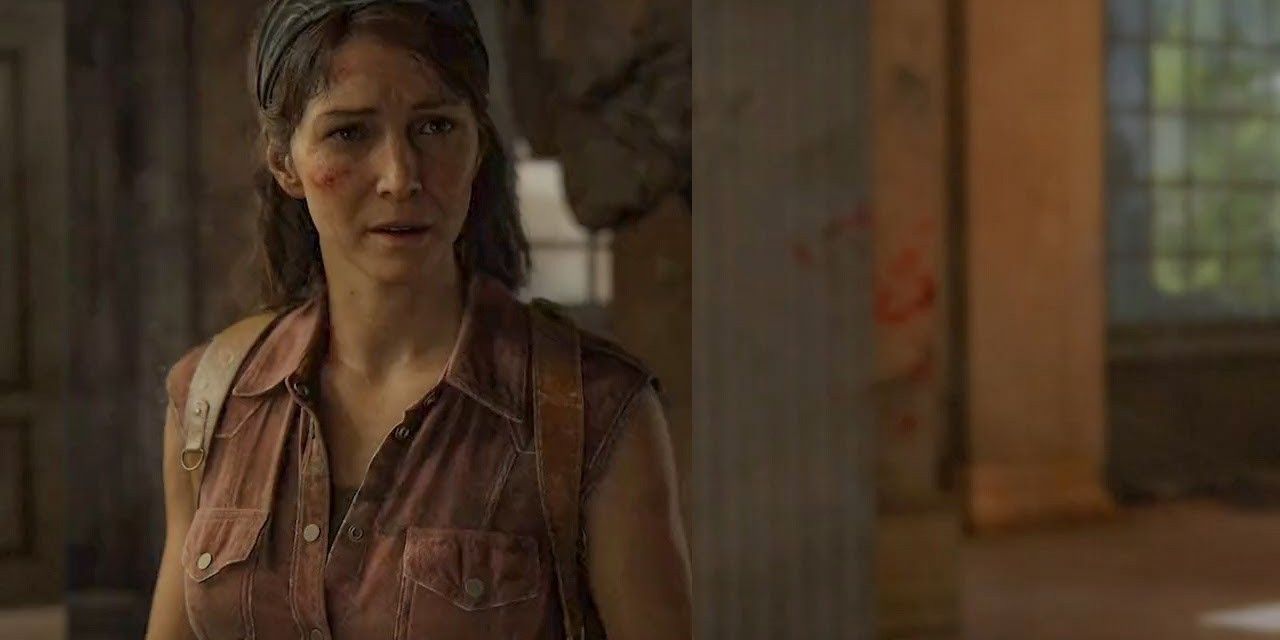 Tess, de The Last of Us, olha para frente.
