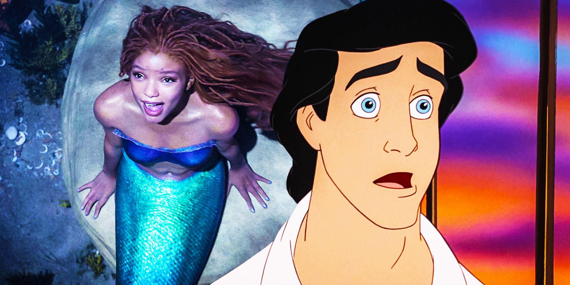 Halle Bailey as Ariel and Eric in Disney's The Little Mermaid