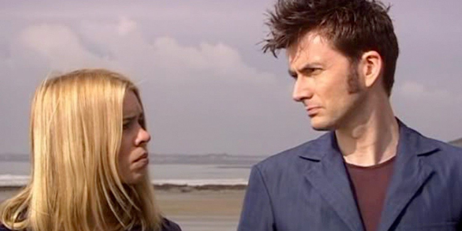 The Meta Crisis Doctor and Rose Tyler on Bad Wolf Bay in Journeys End