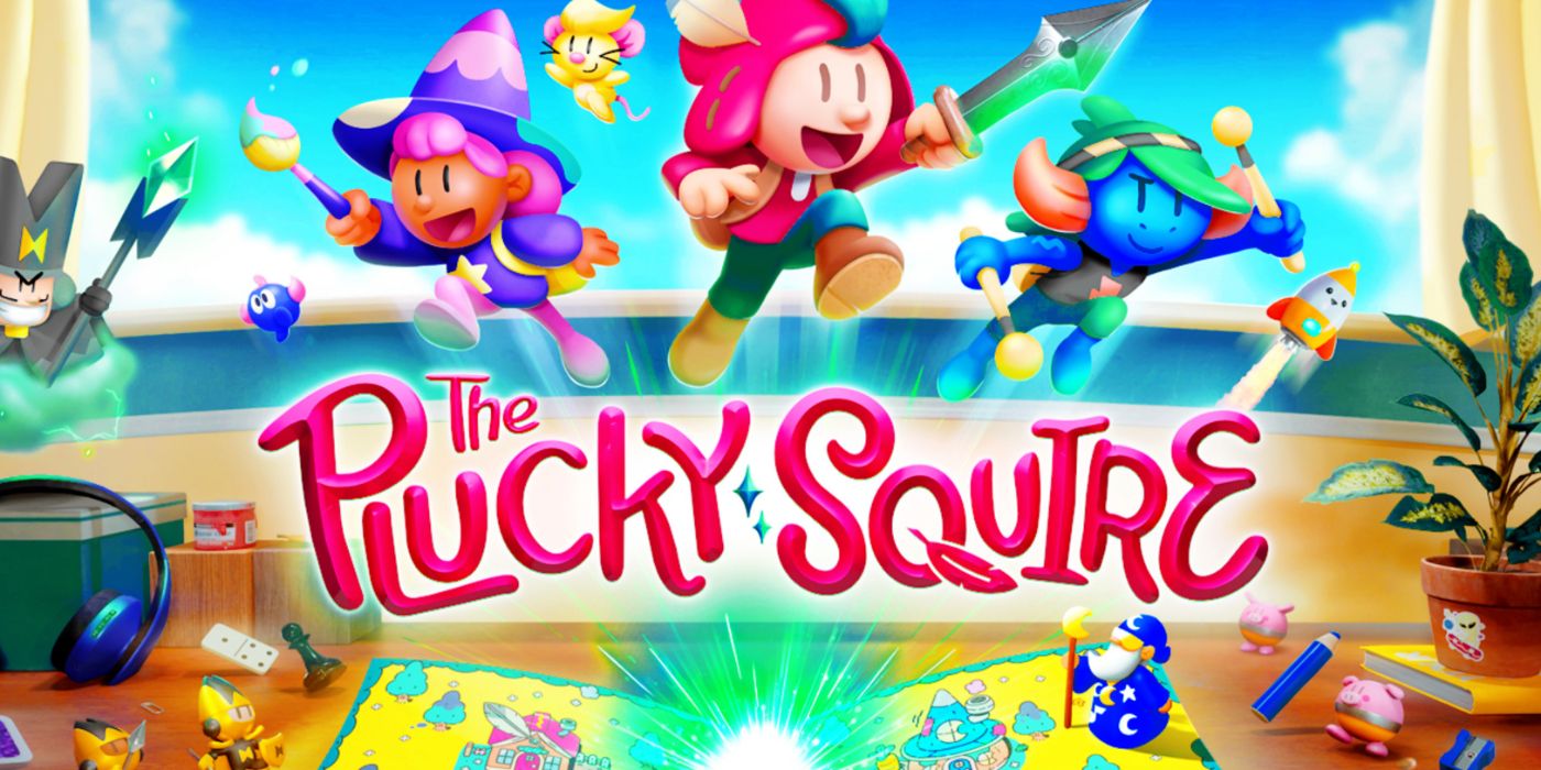 The Plucky Squire promo art featuring the vibrant cast of characters jumping out of the storybook.