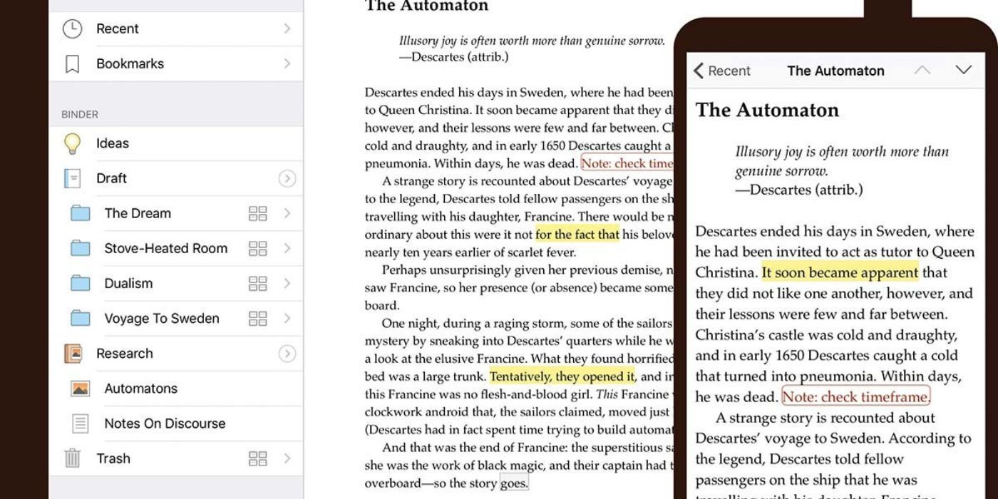 Scrivener app including iPhone format