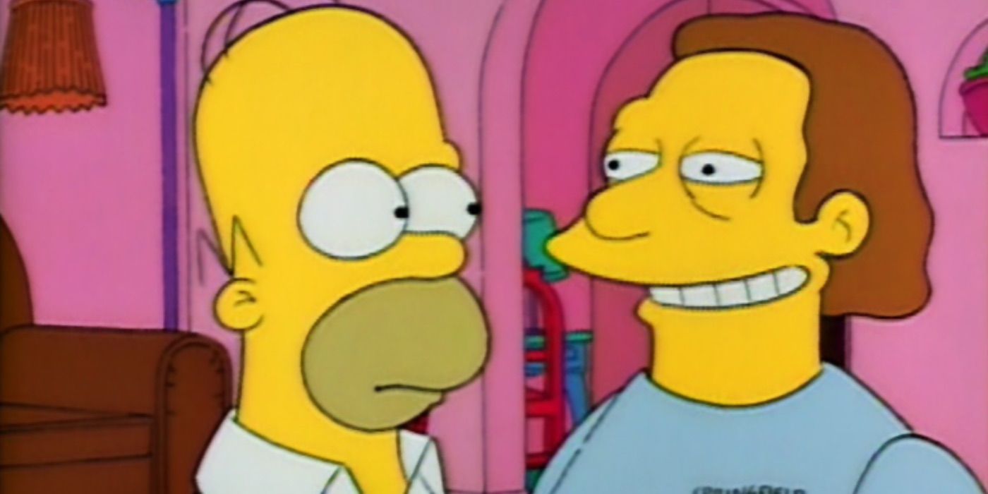 A cable guy stands close to Homer from The Simpsons 