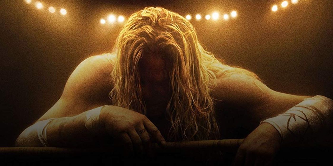 Mickey Rourke hangs on the ropes from The Wrestler 