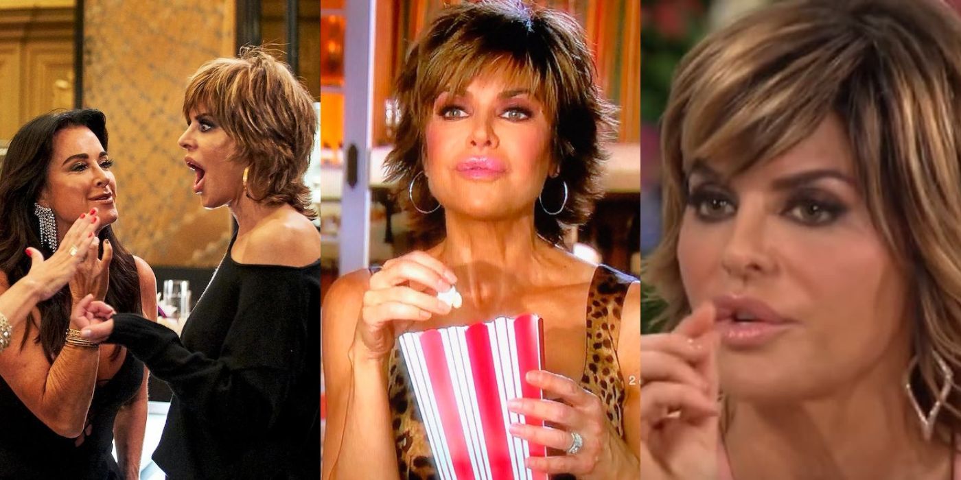 Three split images of Lisa Rinna on RHOBH The Real Housewives of Beverly Hills