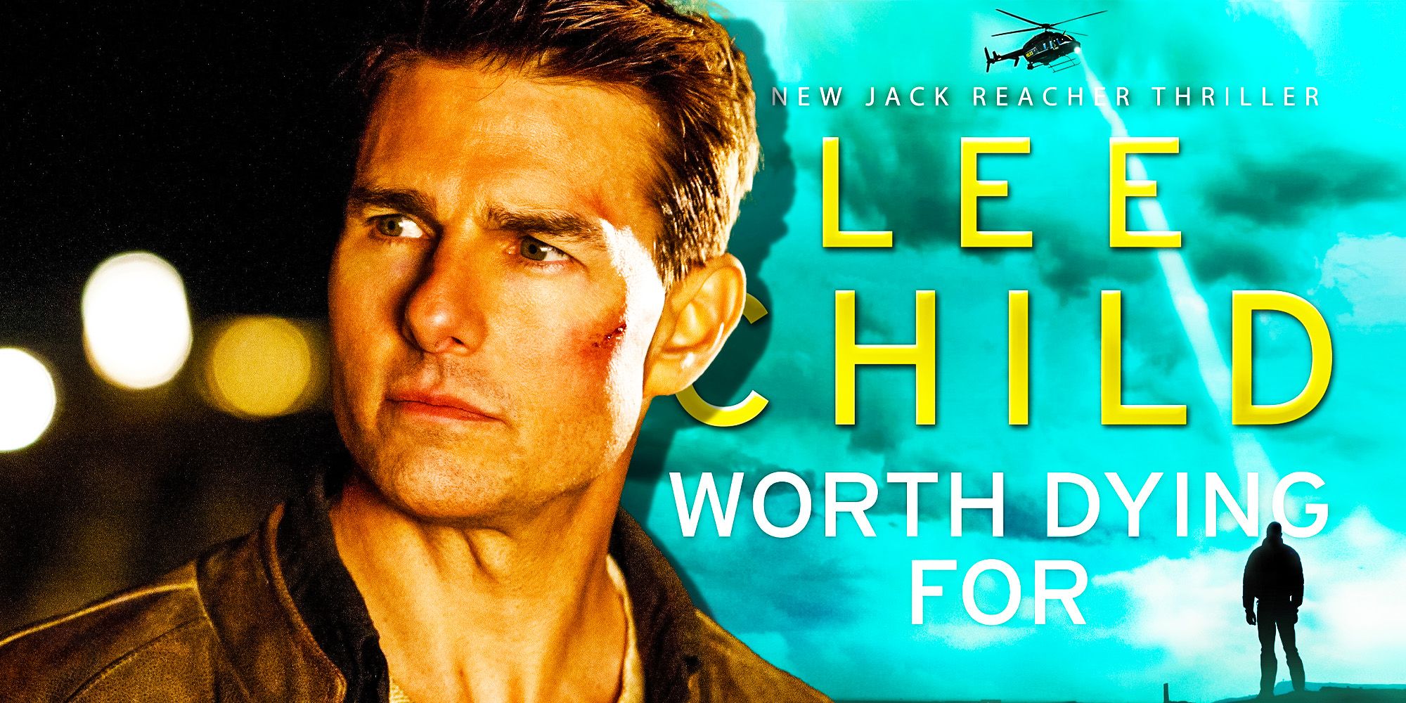 Tom Cruise as Jack Reacher with Lee Child's Worth Dying For book cover