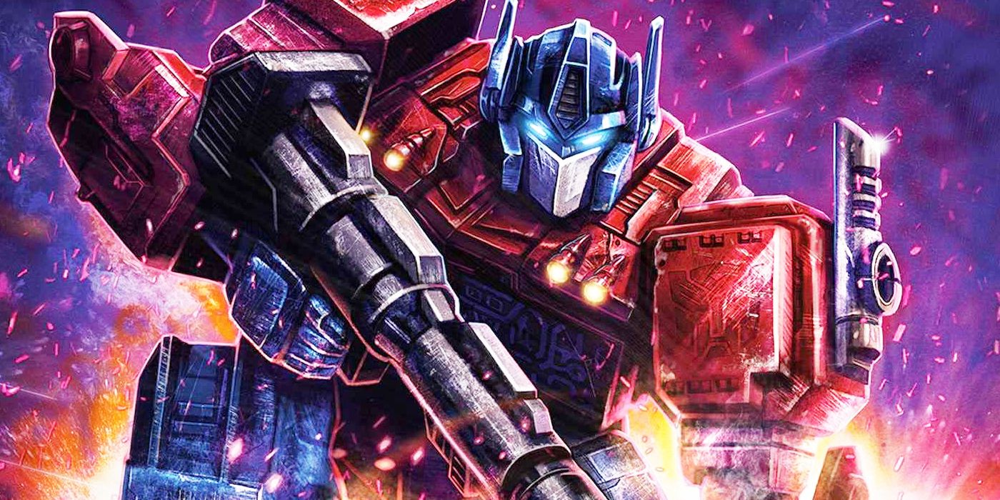Art of Optimus Prime from the cover of The Art and Making of Transformers: War for Cybertron Trilogy. Optimus is kneeling down with a gun in his right hand, with sparks coming off of his chassis.