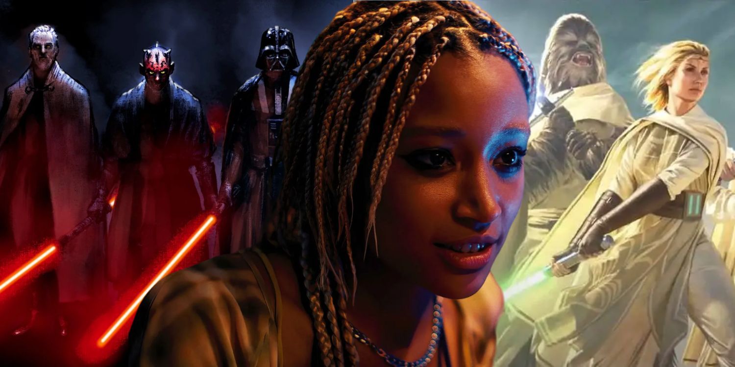 Split image of Amandla Stenberg in Bodies Bodies with Sith and Jedi.