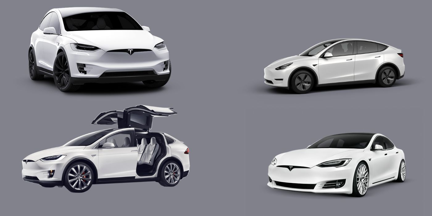 Four of Tesla's electric models in a mashup design 