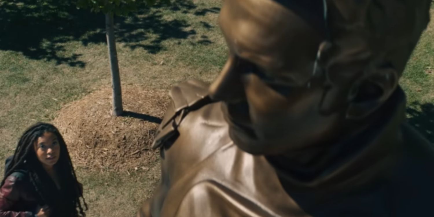 Marie Moreau looking at a statue of Homelander in The Boy&rsquo;s spin-off, Gen V