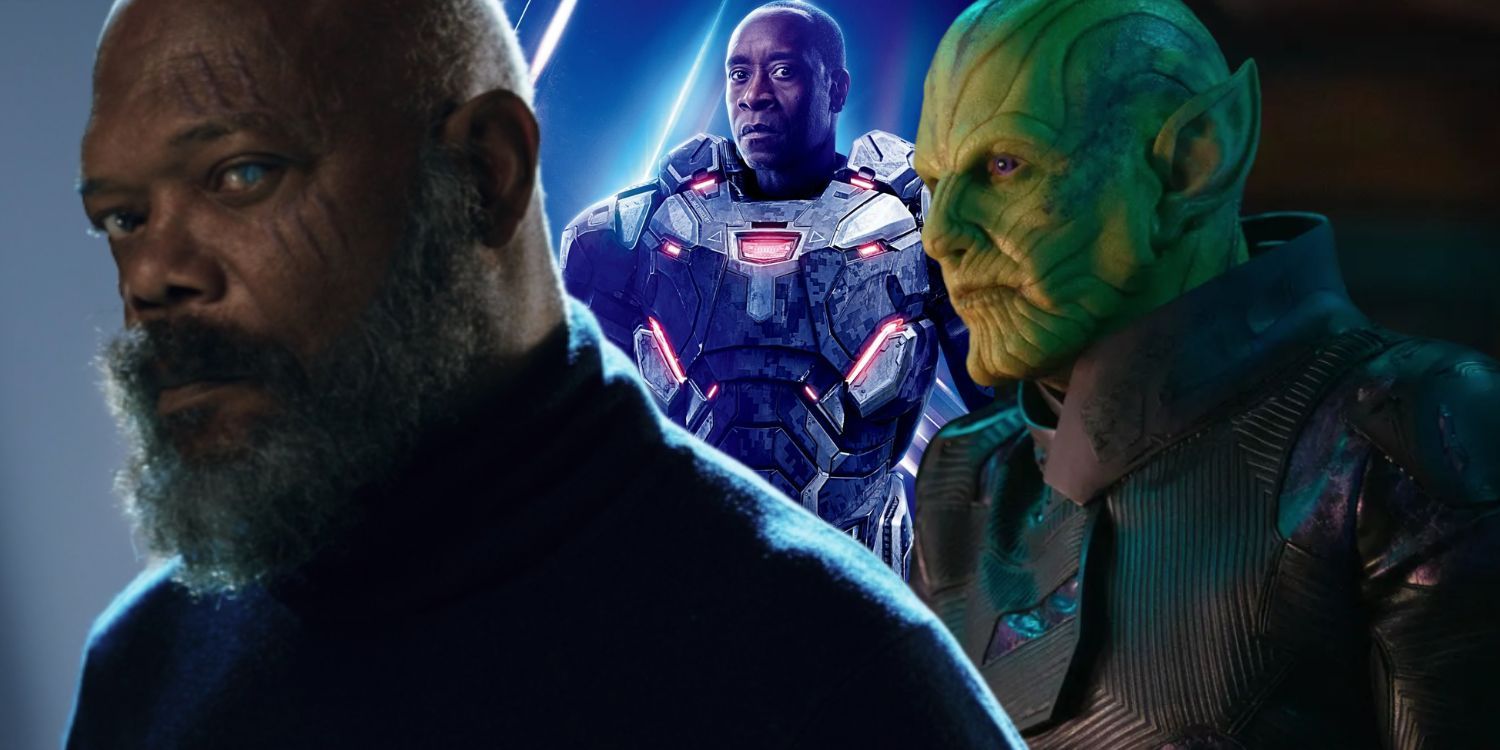 Nick Fury in Secret Invasion Promo, War Machine in Avengers: Endgame promo, and Talos in Captain Marvel