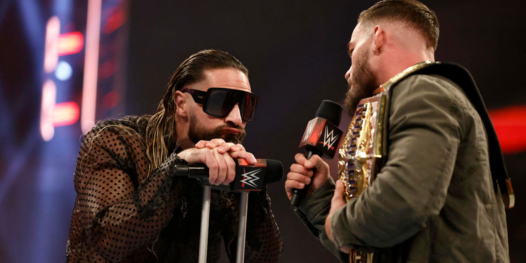 Seth Rollins mocks Austin Theory during a segment on WWE Monday Night Raw in January 2023.