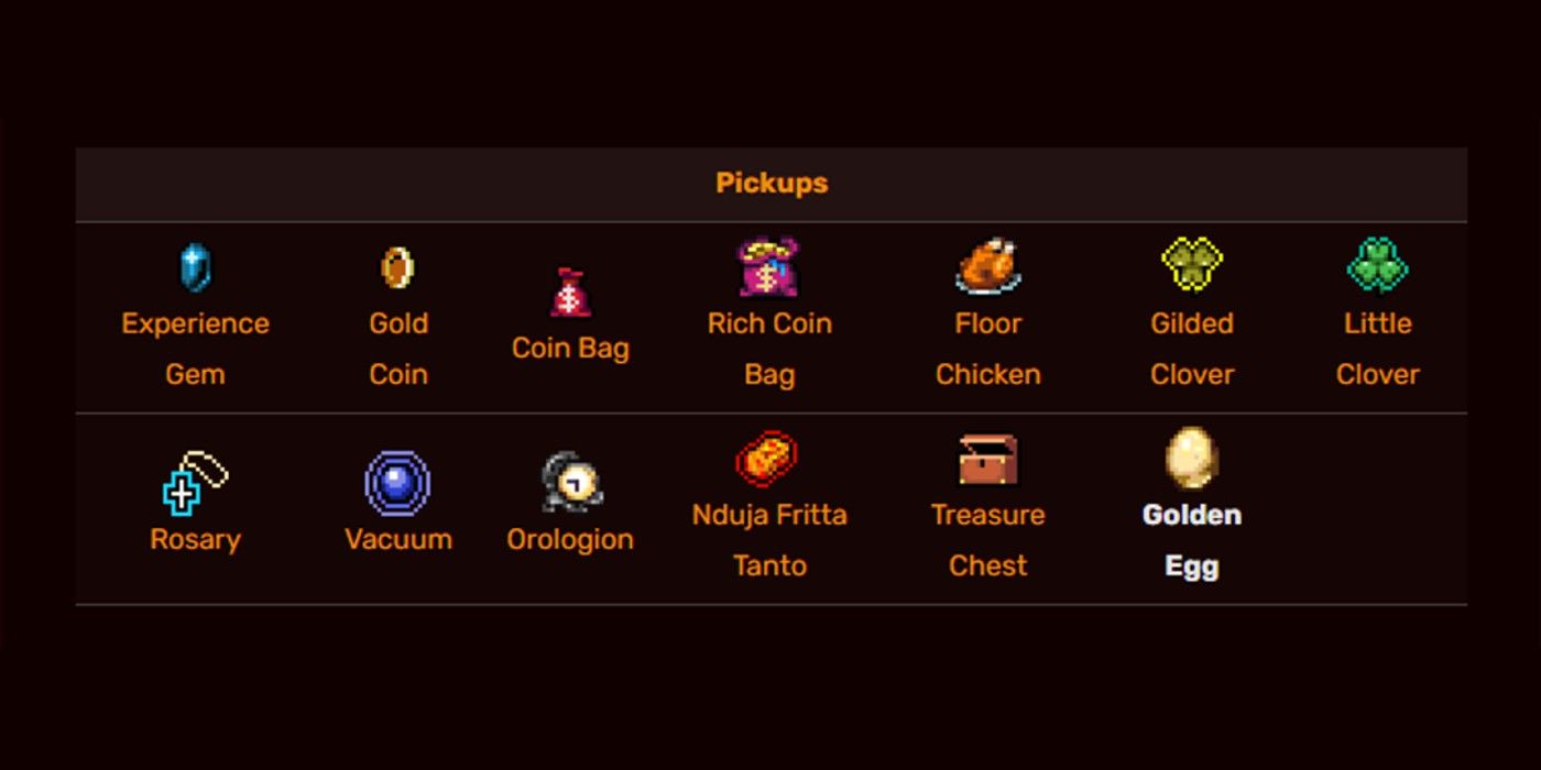 All pickups in Vampire Survivors