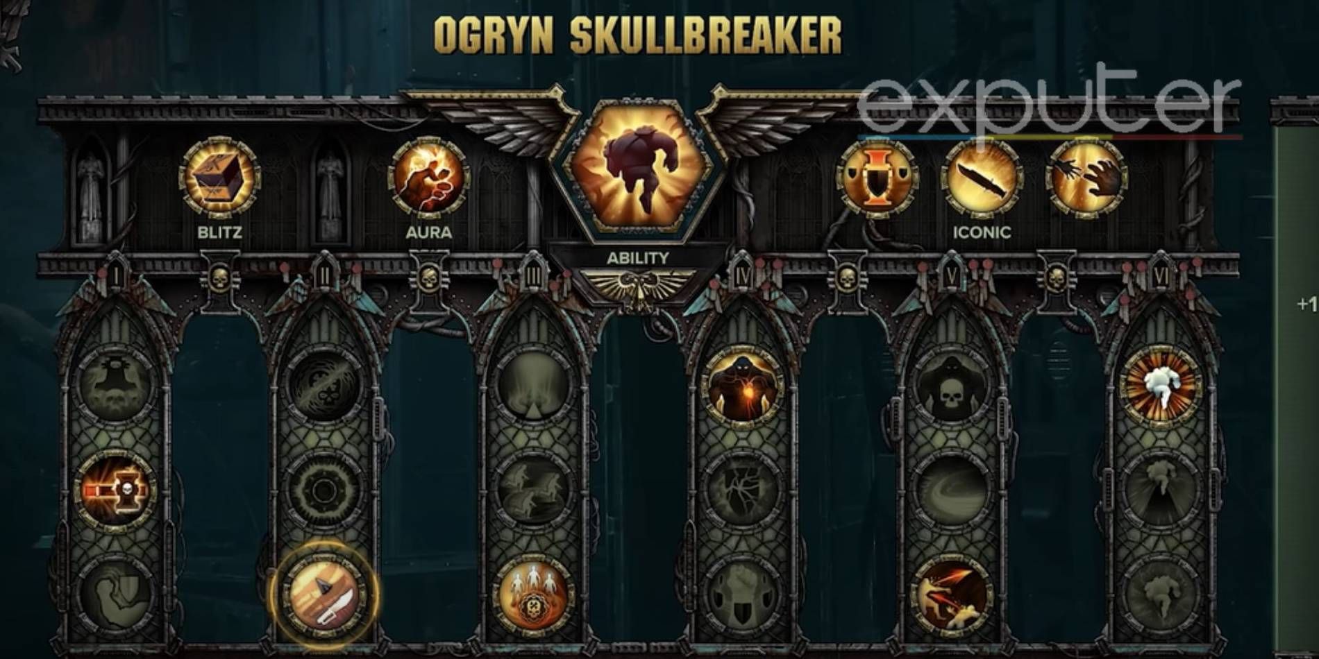 Warhammer 40k: Darktide Ogryn Skullbreaker Skill Tree with class ability, aura and iconic passive abilities