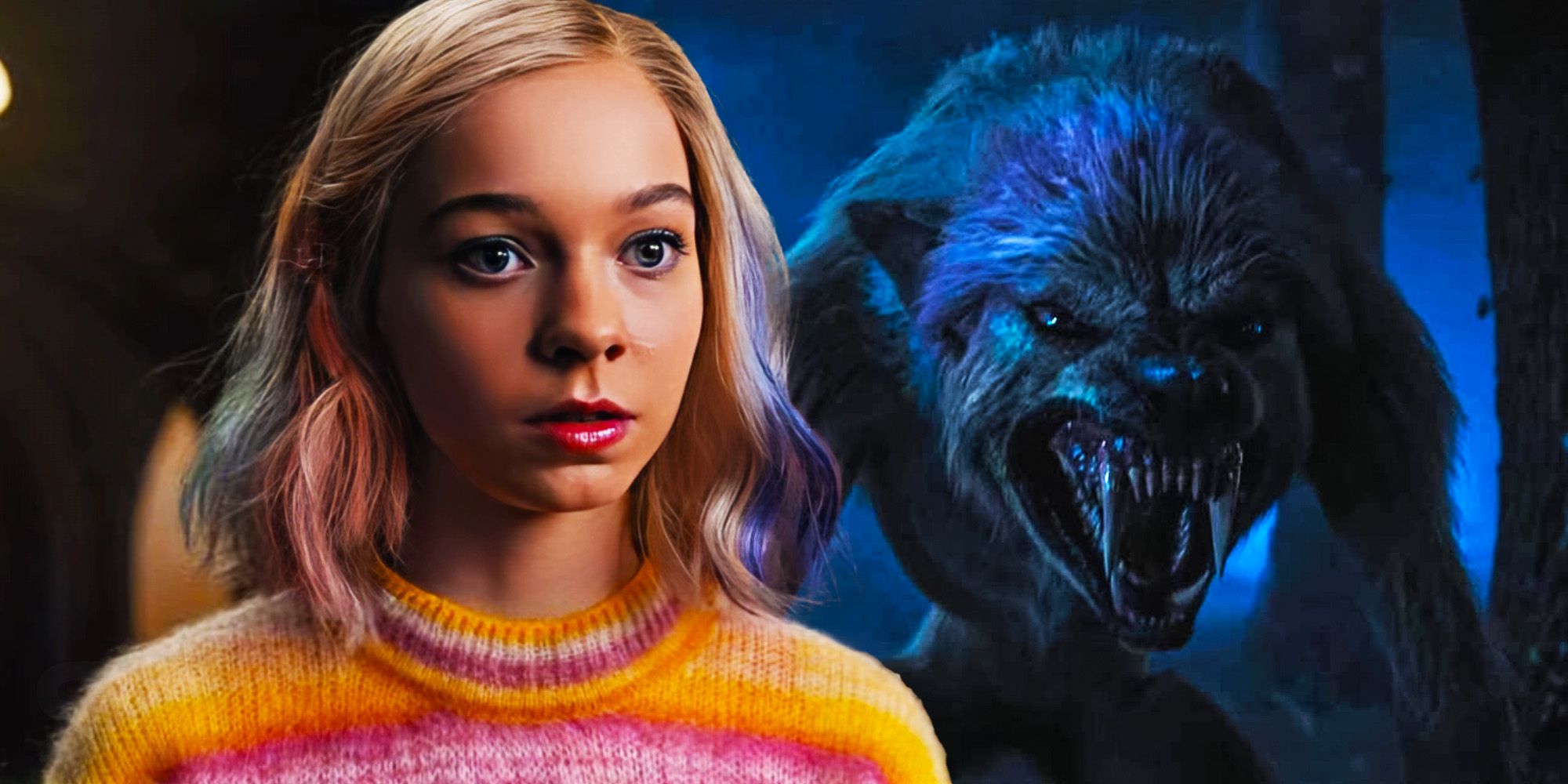 Emma Myers as Enid and her werewolf form in Wednesday season 1