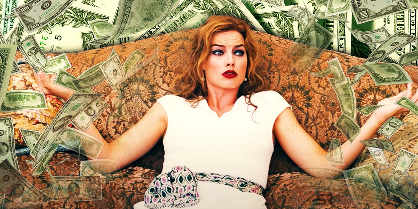 Margot Robbie sitting on money